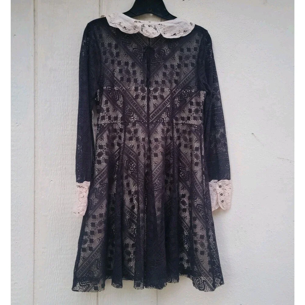 Free People Talk That Talk Peter Pan Collar Lace Whimsy goth dress sz 6
